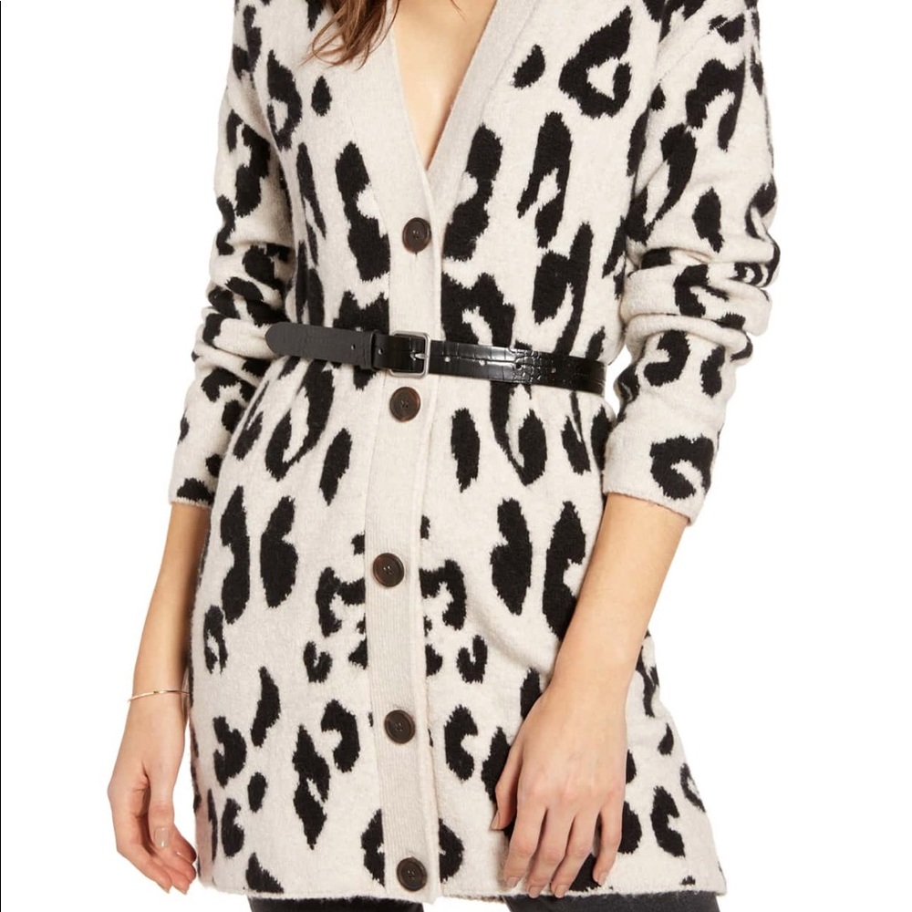 NWT SOMETHING NAVY LEOPARD CARDIGAN